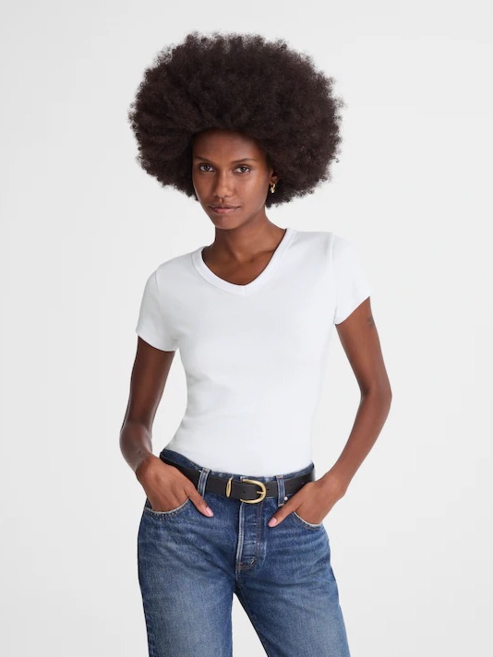 Madewell White V-Neck Short Sleeve Tee